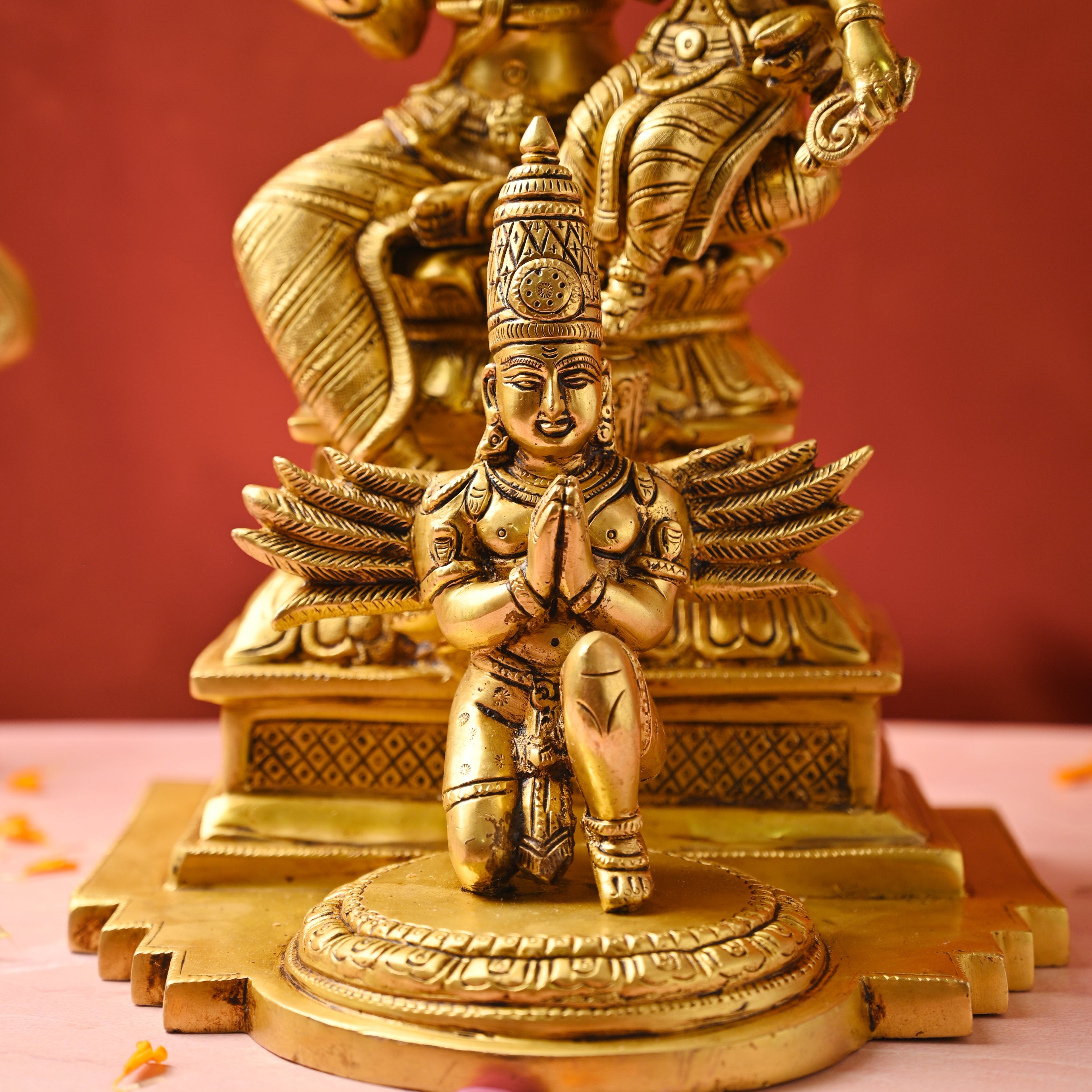 Brass Sitting Lakshmi Narasimbha and Garuda Idol (16.4 Inch) Vedansh Craft