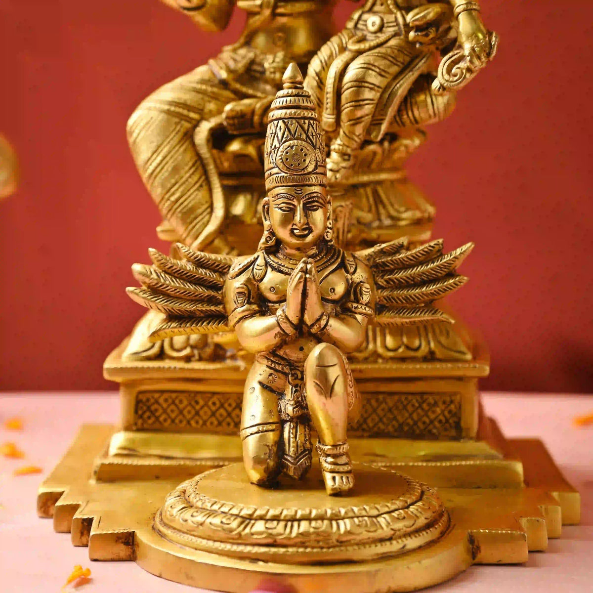 Brass Sitting Lakshmi Narasimbha and Garuda Idol (16.4 Inch) Vedansh Craft
