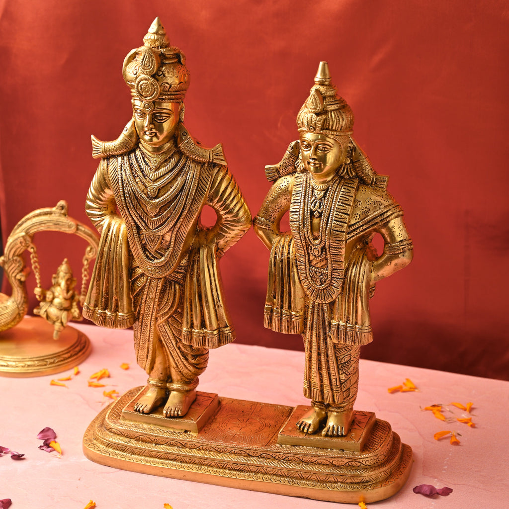 Brass Handcrafted Vitthal Rukmini Statue – Divine Traditional Decor (18.5 Inch) Vedansh Craft