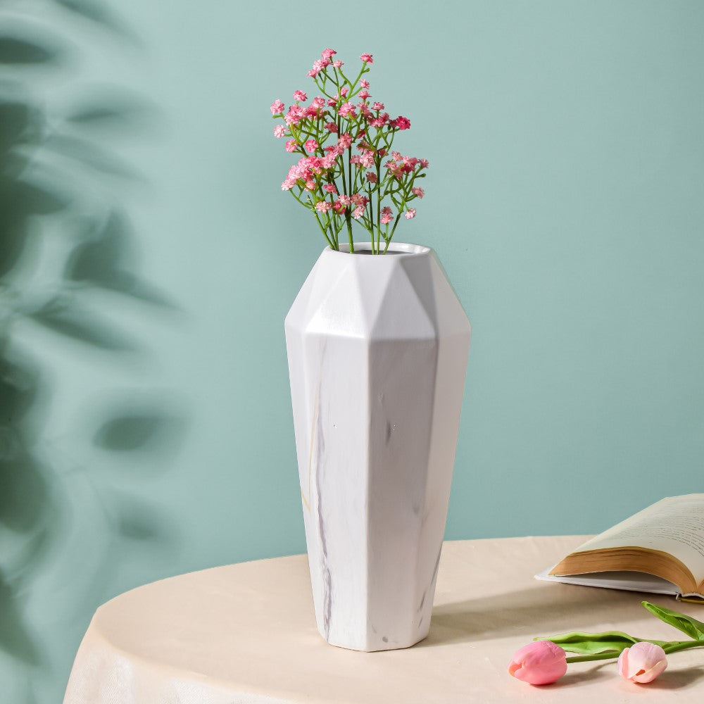 Contemporary Ceramic Marble Pattern Vase White Nestasia