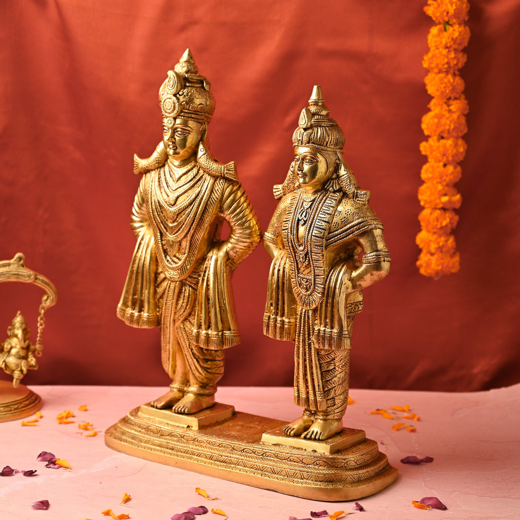 Brass Handcrafted Vitthal Rukmini Statue – Divine Traditional Decor (18.5 Inch) Vedansh Craft