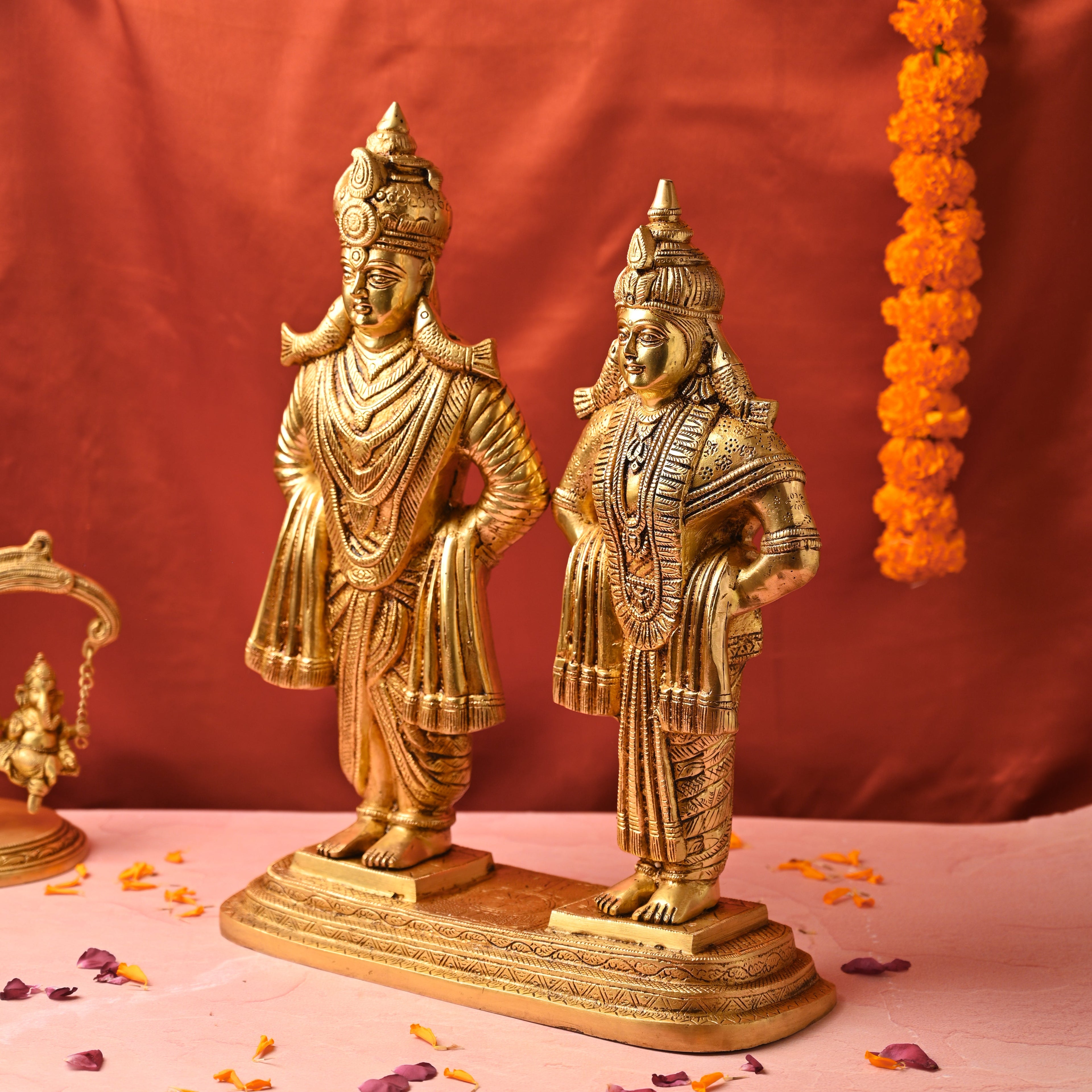 Brass Handcrafted Vitthal Rukmini Statue – Divine Traditional Decor (18.5 Inch) Vedansh Craft