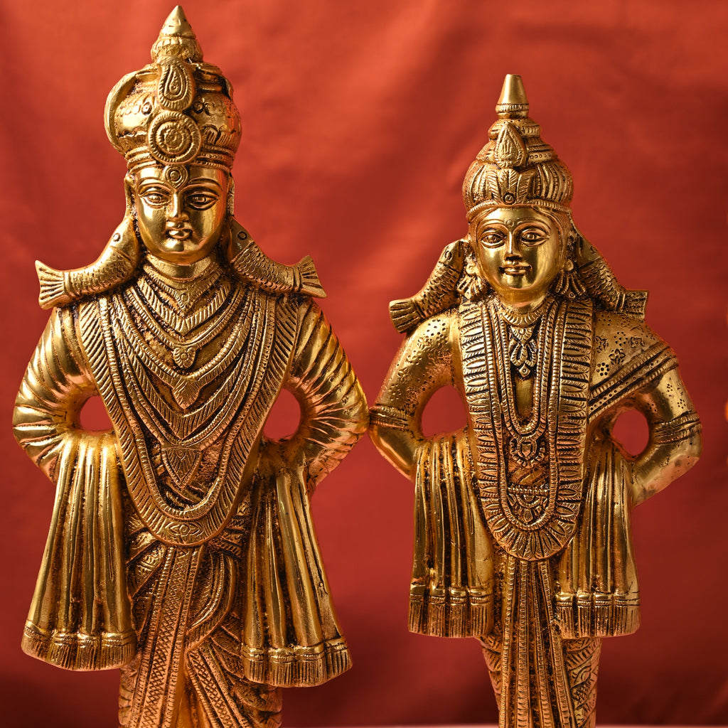 Brass Handcrafted Vitthal Rukmini Statue – Divine Traditional Decor (18.5 Inch) Vedansh Craft
