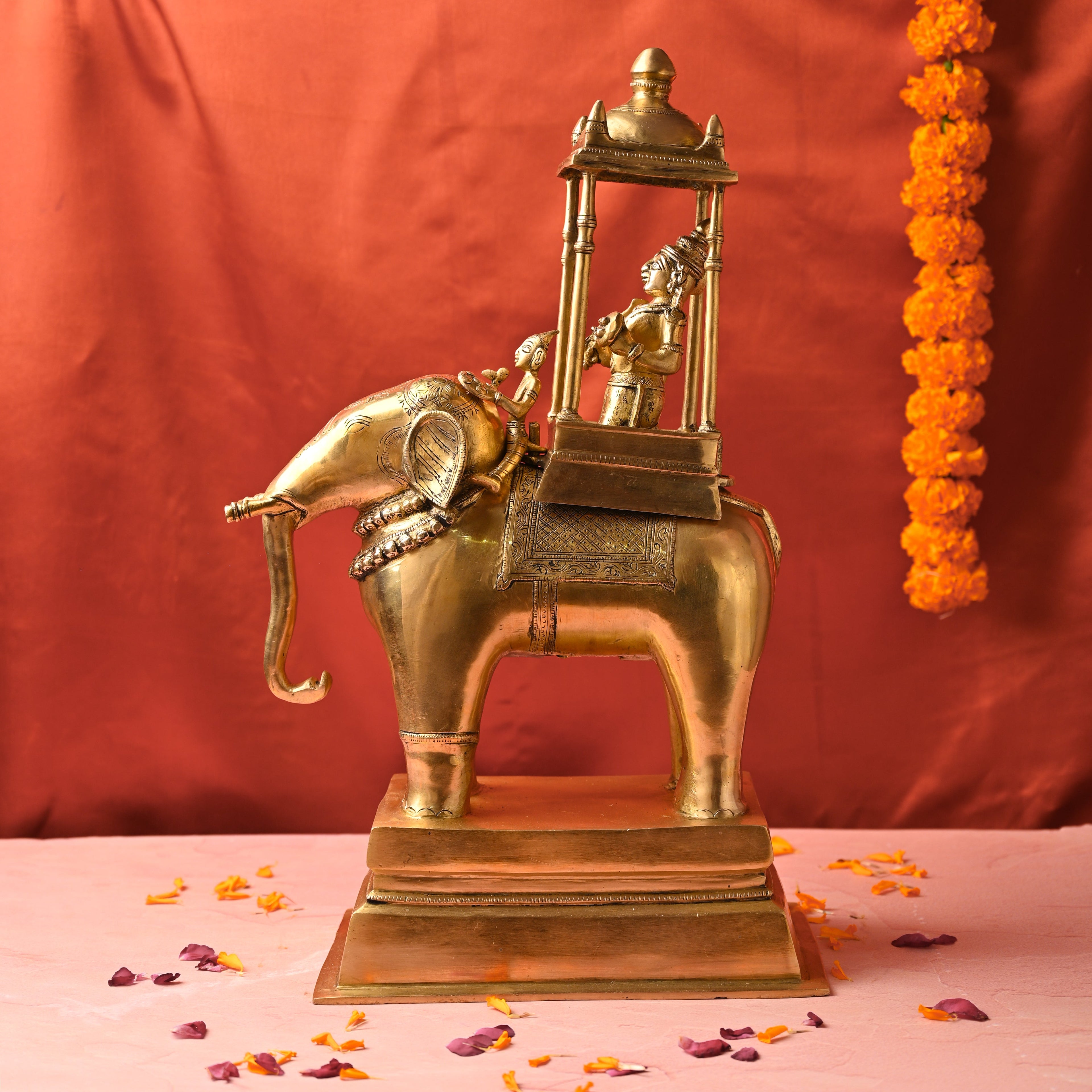 Brass Hindu Deity Seated on Elephant Statue (20.5 Inch) Vedansh Craft