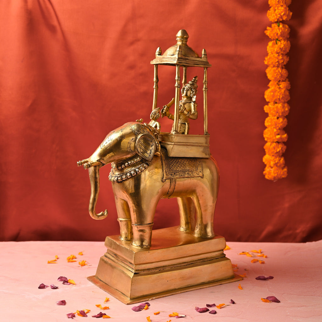 Brass Hindu Deity Seated on Elephant Statue (20.5 Inch) Vedansh Craft