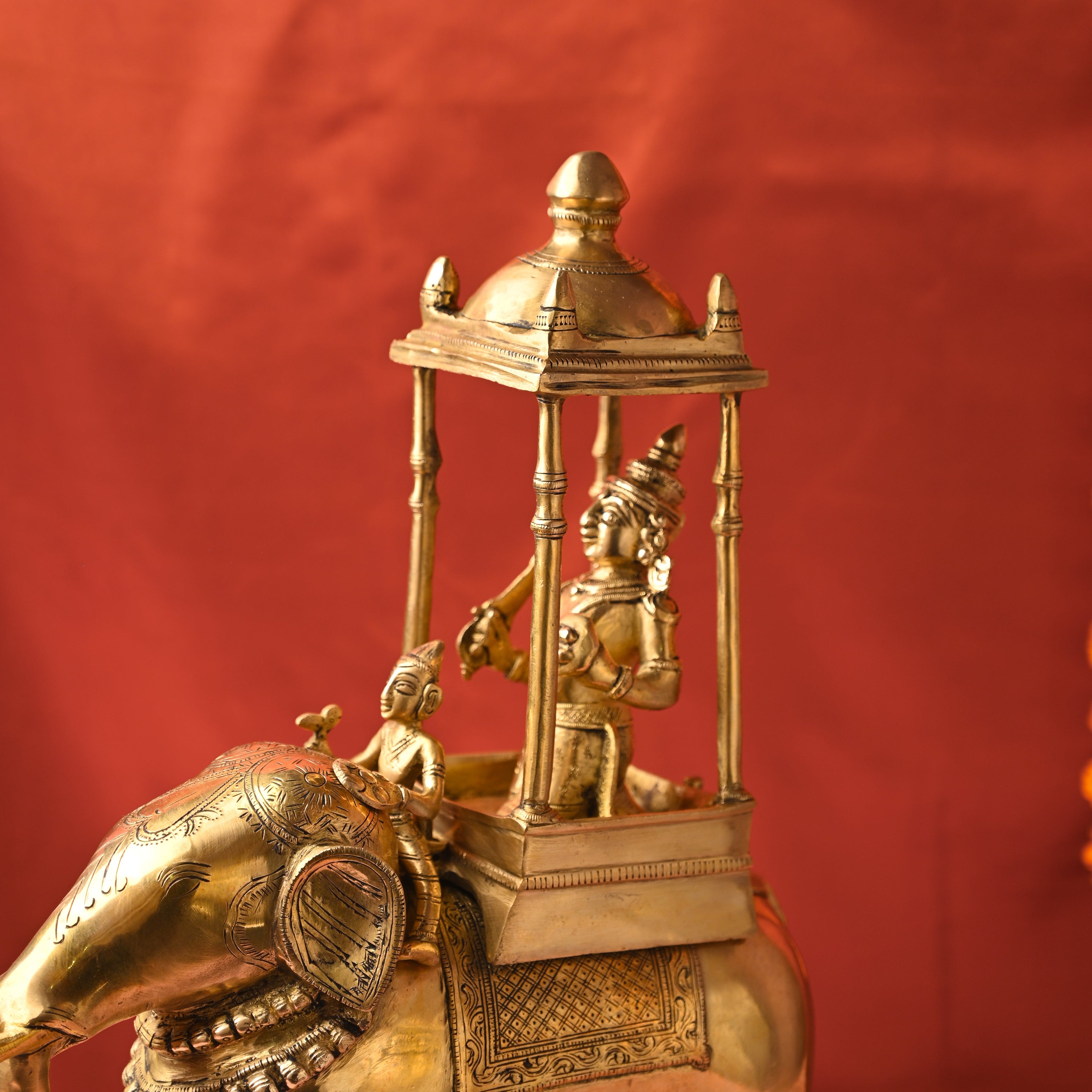 Brass Hindu Deity Seated on Elephant Statue (20.5 Inch) Vedansh Craft