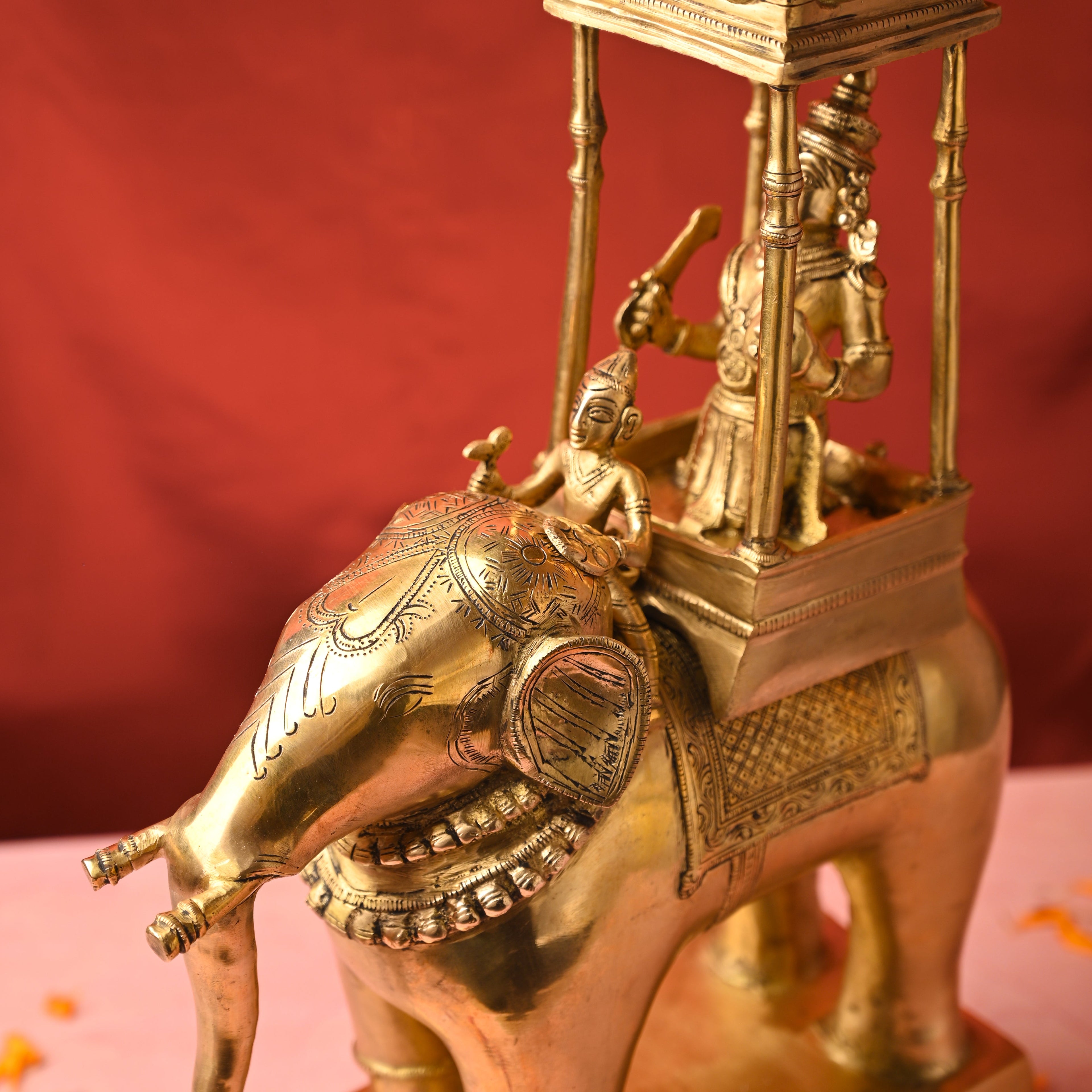 Brass Hindu Deity Seated on Elephant Statue (20.5 Inch) Vedansh Craft