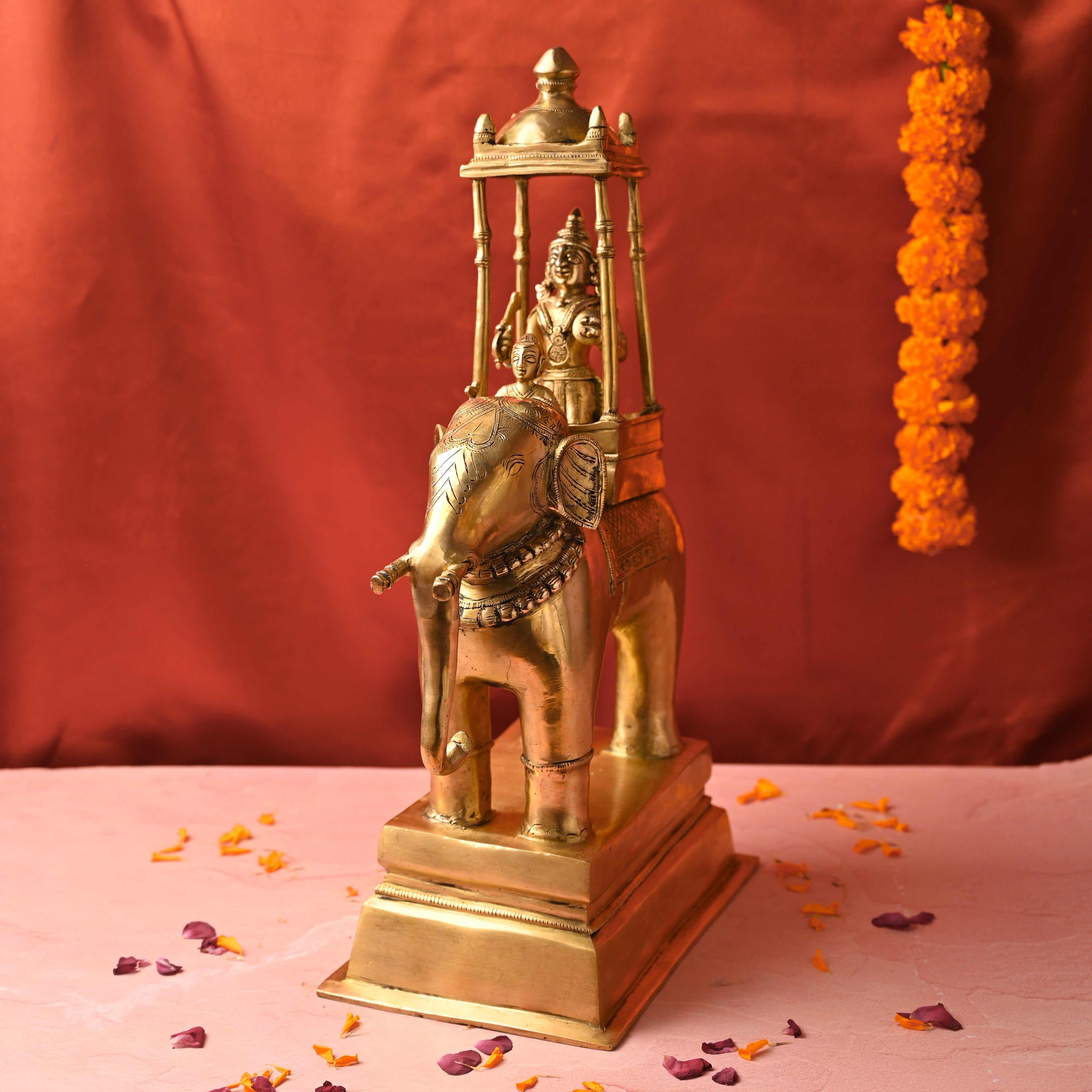 Brass Hindu Deity Seated on Elephant Statue (20.5 Inch) Vedansh Craft