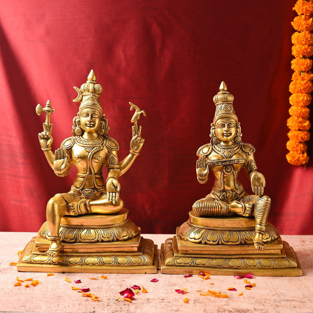 Brass Shiva & Parvati Sitting Idols Set (16.5 Inch) Vedansh Craft