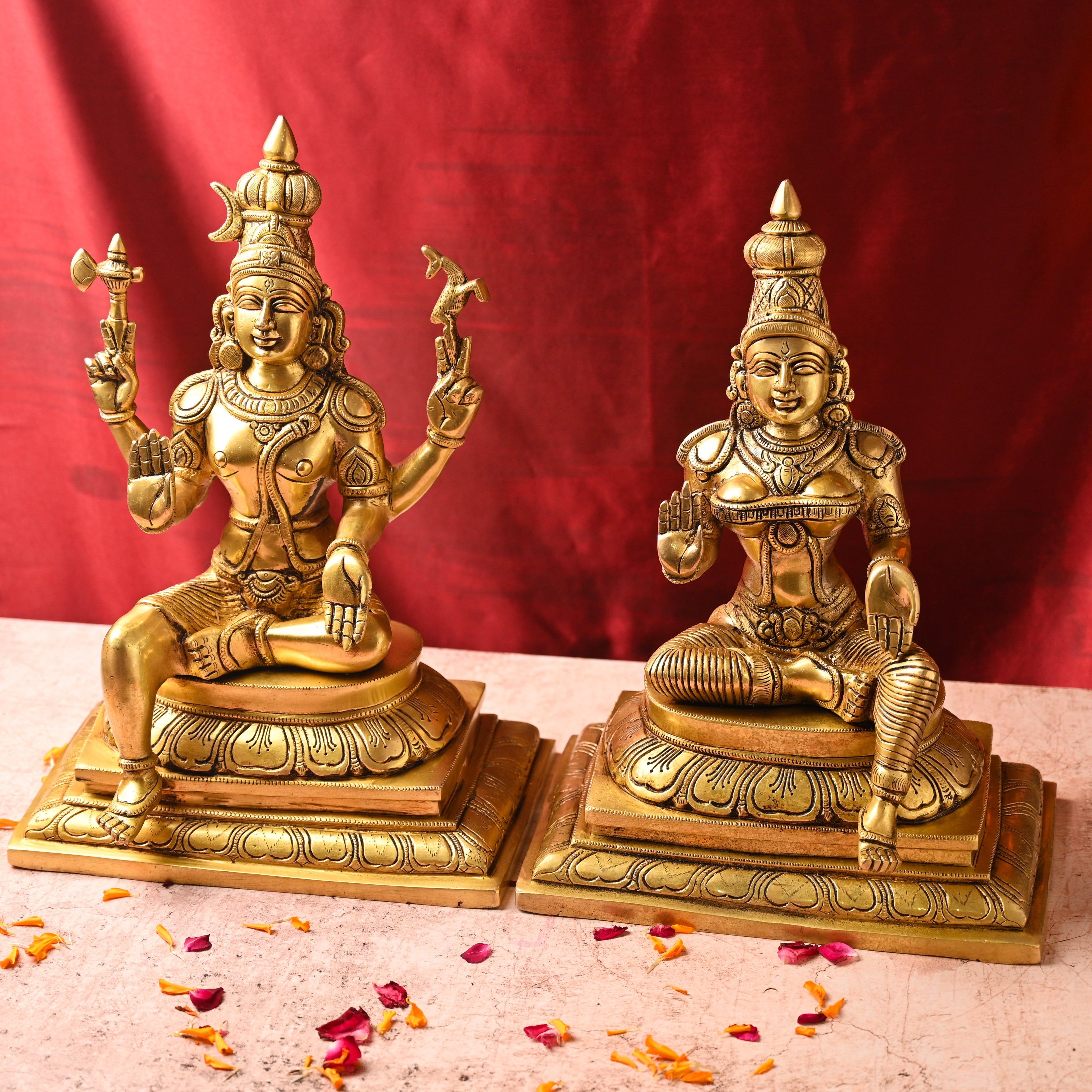 Brass Shiva & Parvati Sitting Idols Set (16.5 Inch) Vedansh Craft