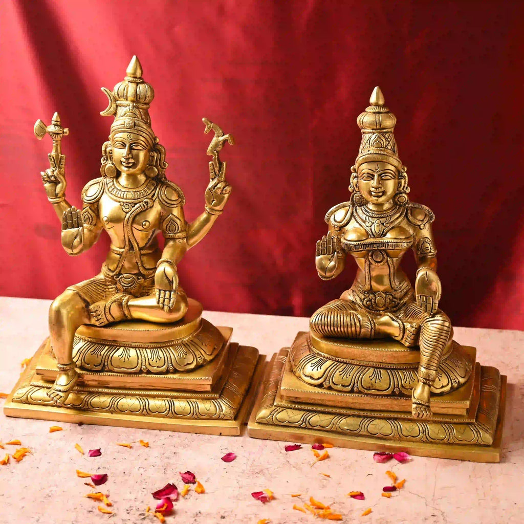 Brass Shiva & Parvati Sitting Idols Set (16.5 Inch) Vedansh Craft