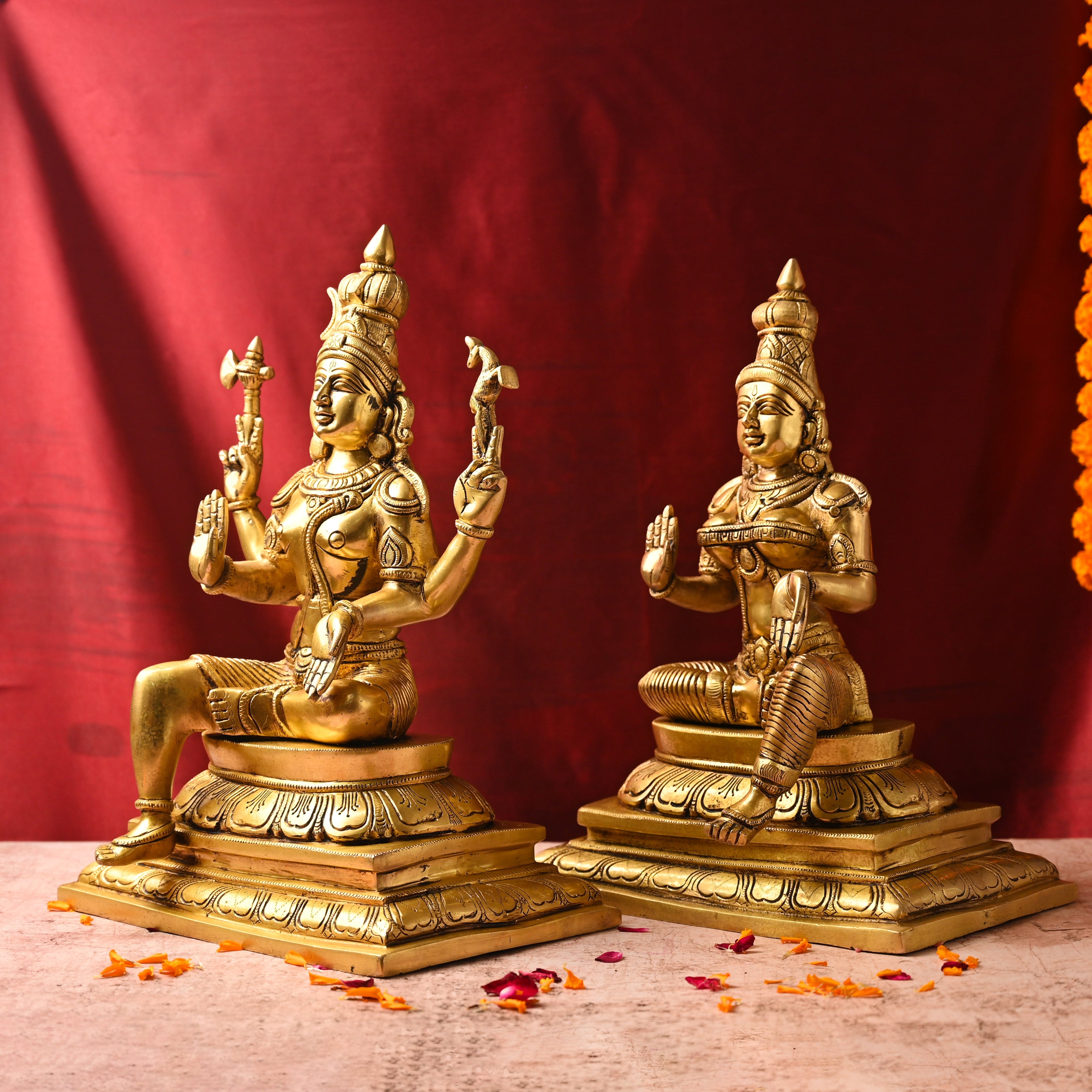 Brass Shiva & Parvati Sitting Idols Set (16.5 Inch) Vedansh Craft