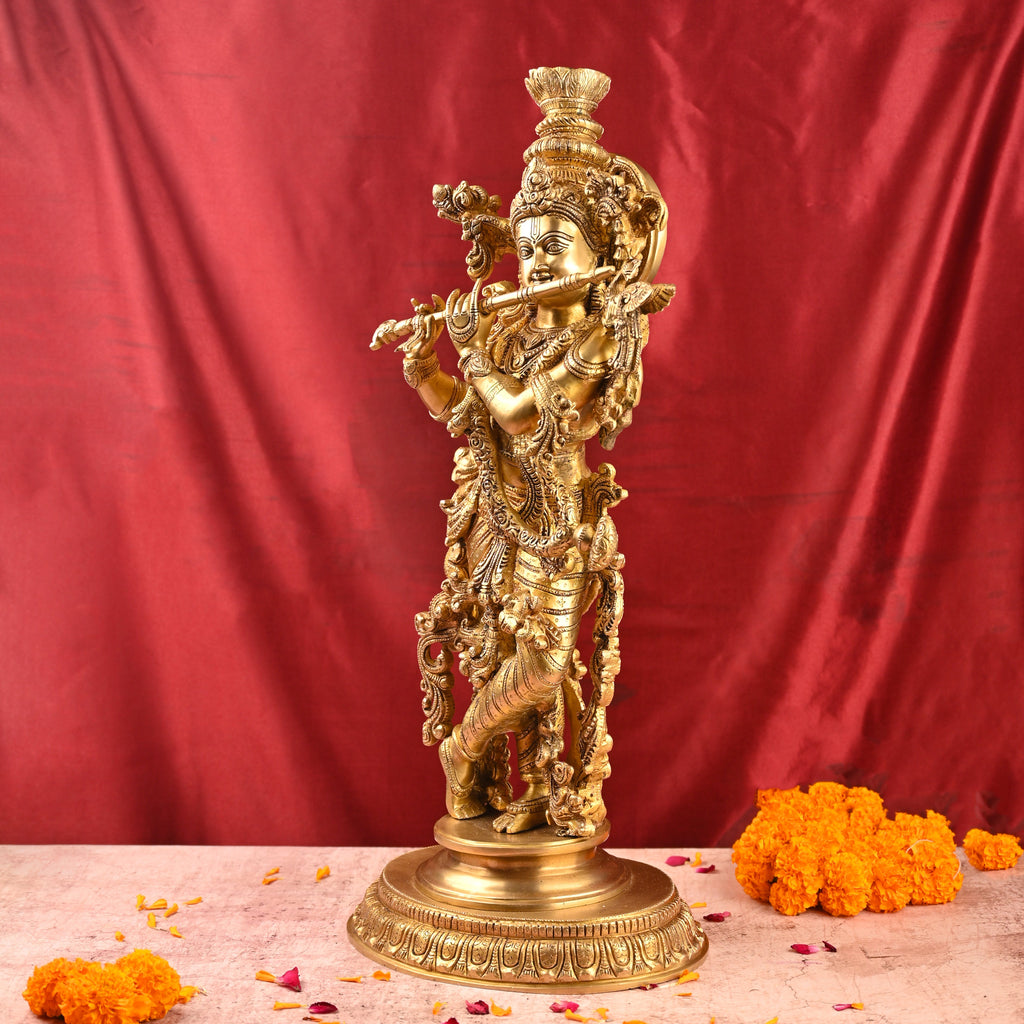Brass Standing Krishna Idol (26 Inch) Vedansh Craft