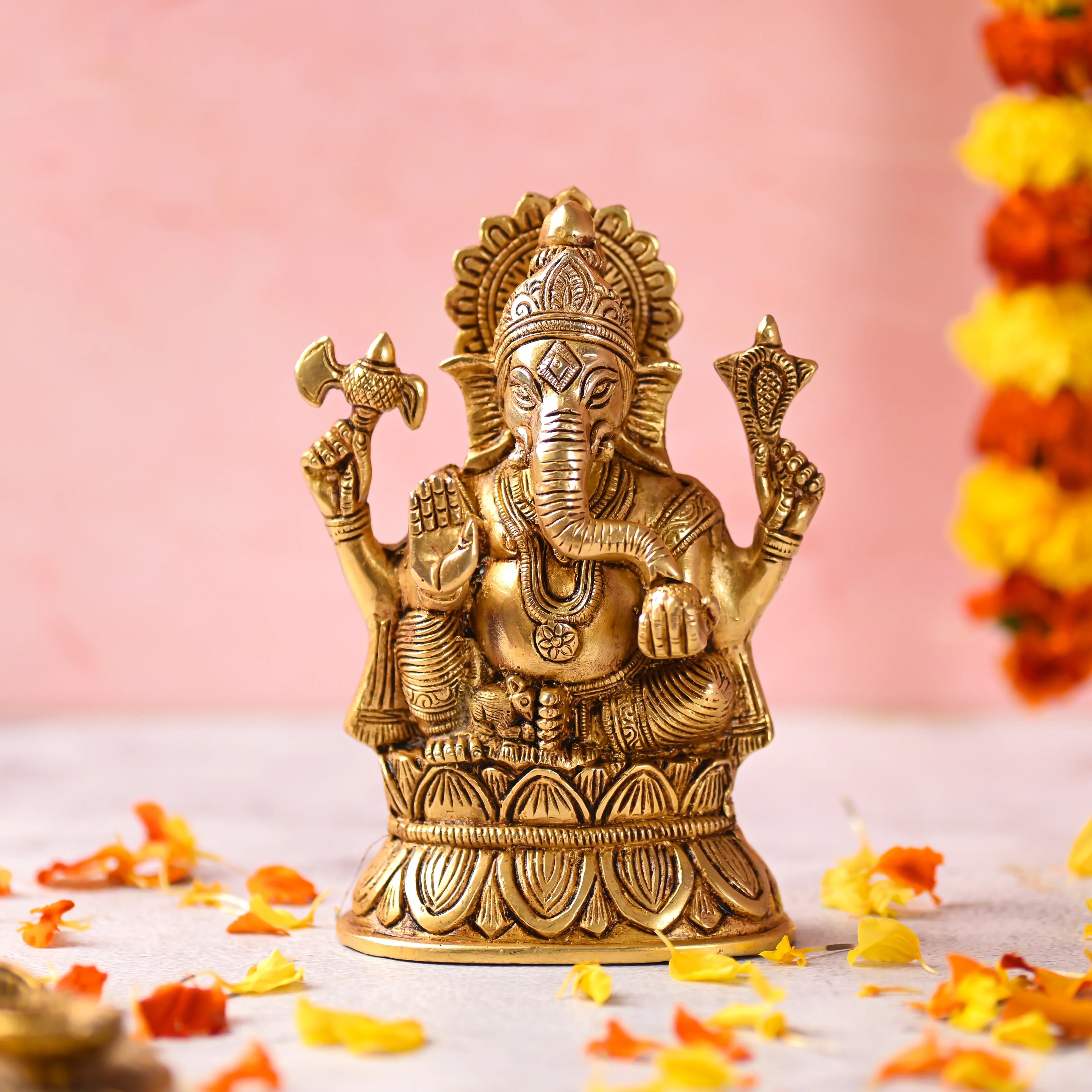 Brass Sitting Lord Ganesha Idol (6.5 Inch) Vedansh Craft