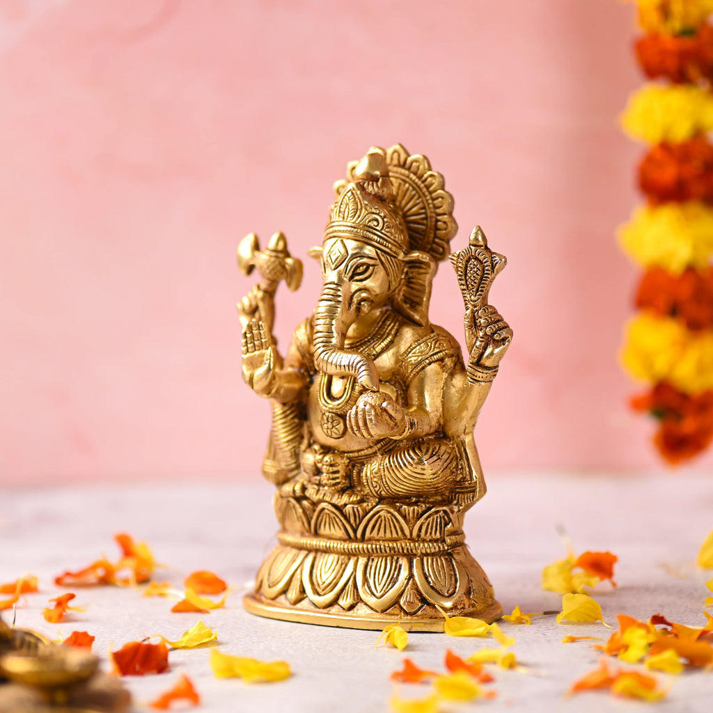 Brass Sitting Lord Ganesha Idol (6.5 Inch) Vedansh Craft