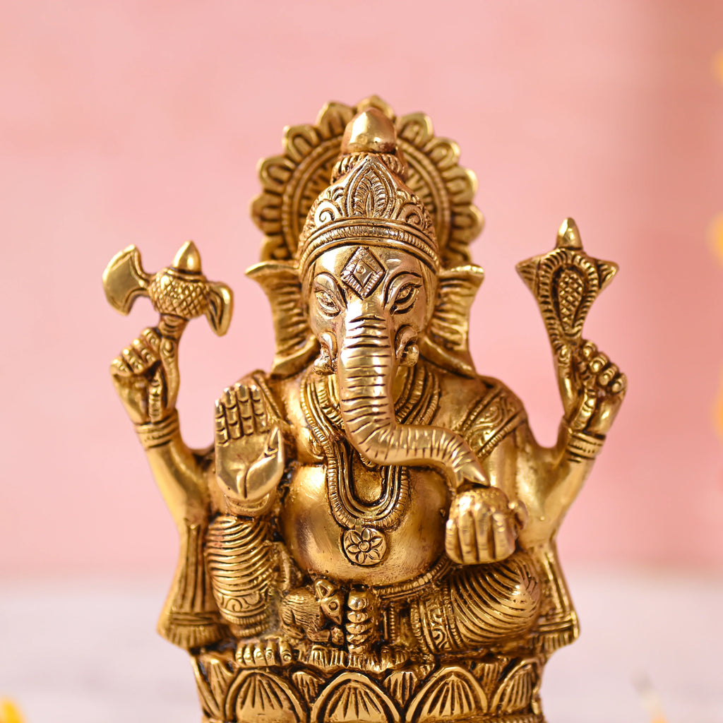 Brass Sitting Lord Ganesha Idol (6.5 Inch) Vedansh Craft