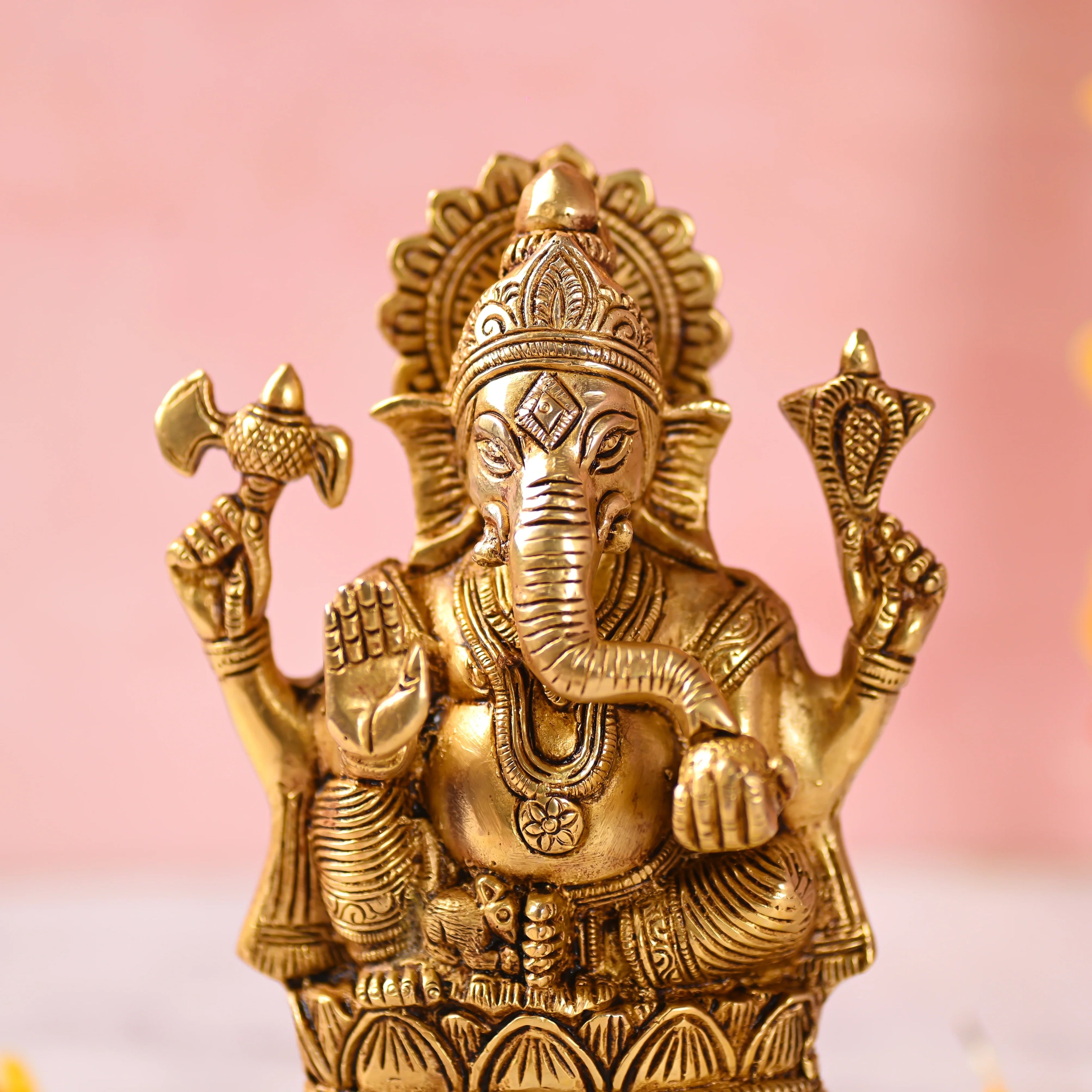 Brass Sitting Lord Ganesha Idol (6.5 Inch) Vedansh Craft