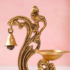 Brass Ethnic Peacock Diya With Hanging bell (7 Inch) Vedansh Craft