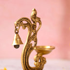 Brass Ethnic Peacock Diya With Hanging bell (7 Inch) Vedansh Craft