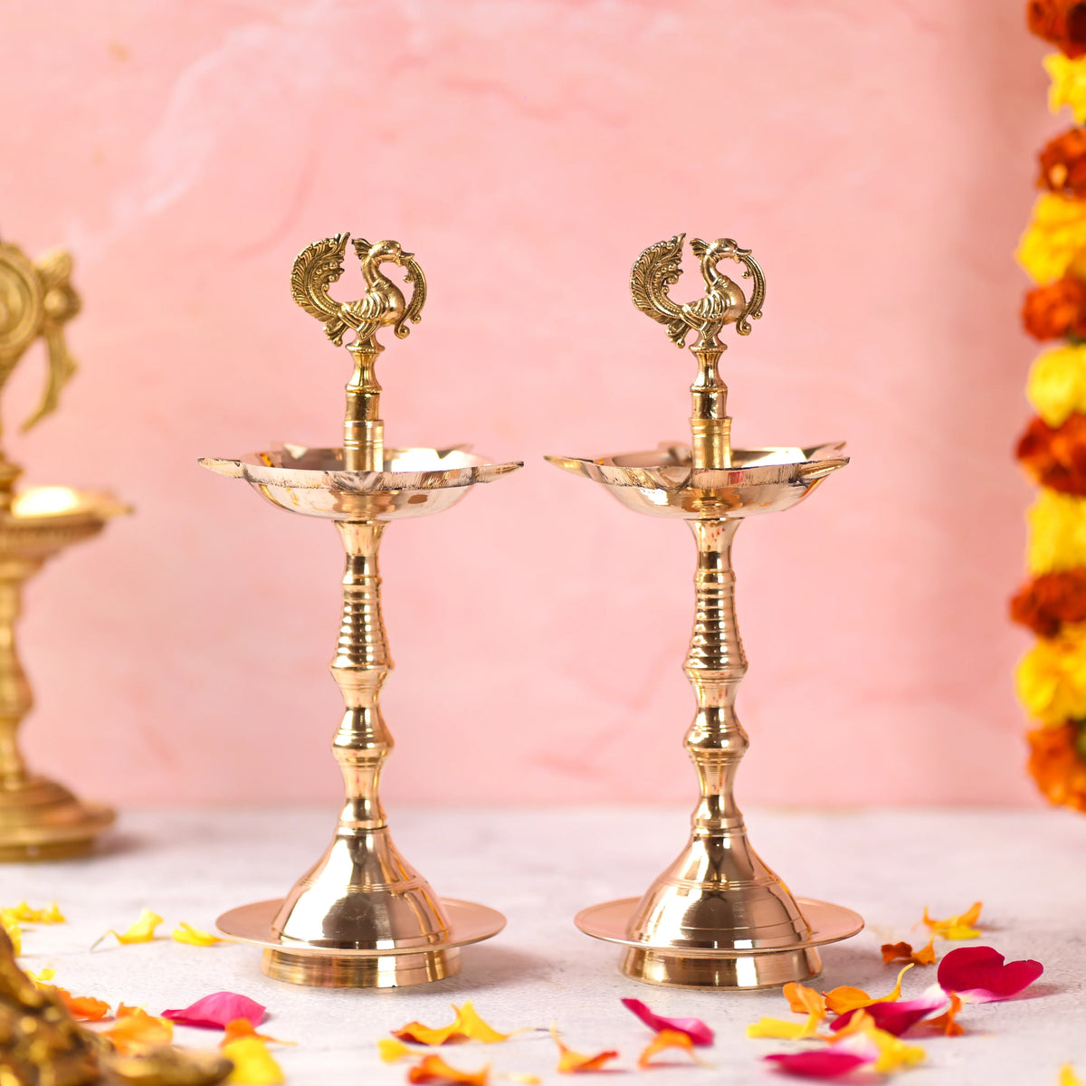 Brass Peacock Samai/Lamp Pair Vedansh Craft