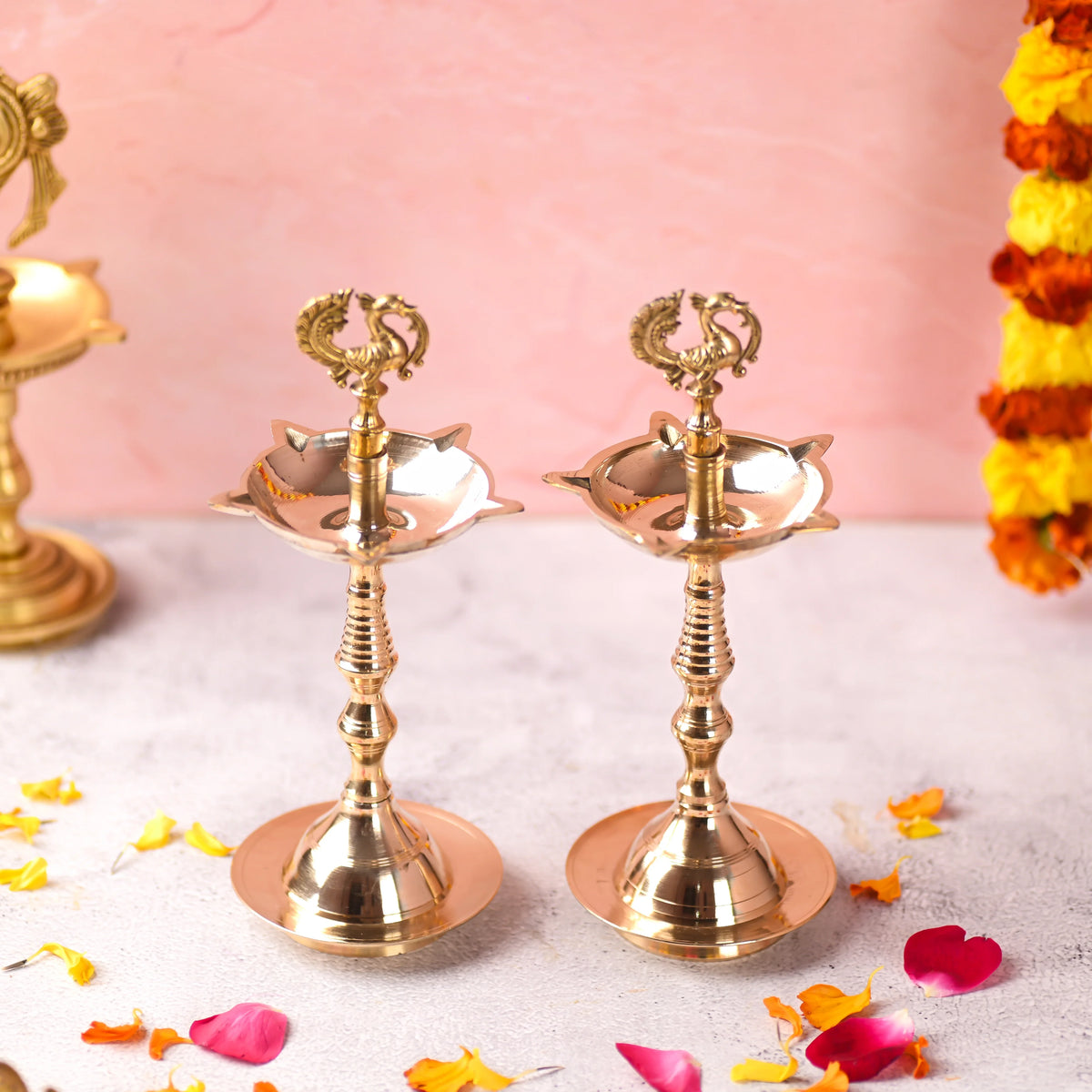 Brass Peacock Samai/Lamp Pair Vedansh Craft