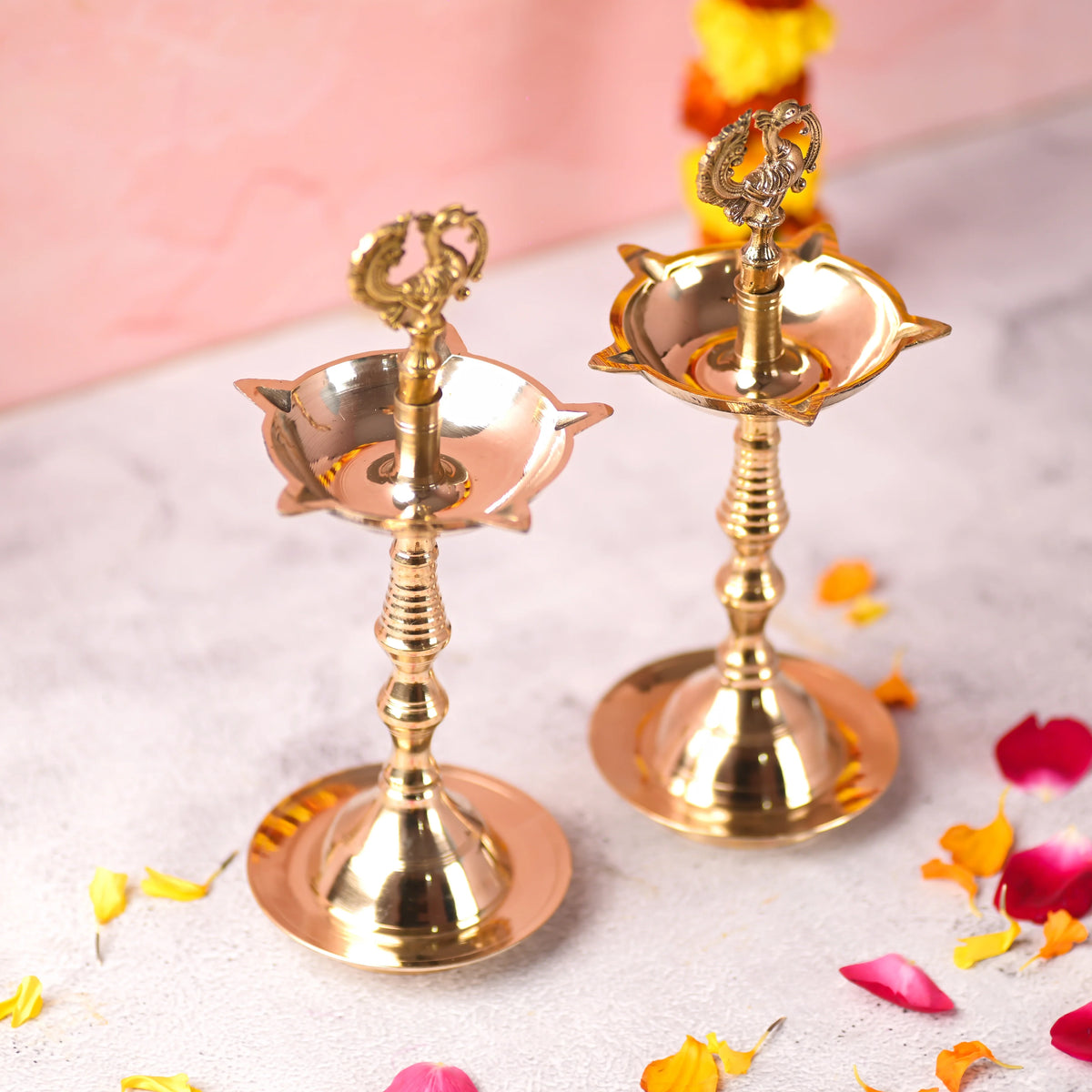Brass Peacock Samai/Lamp Pair Vedansh Craft