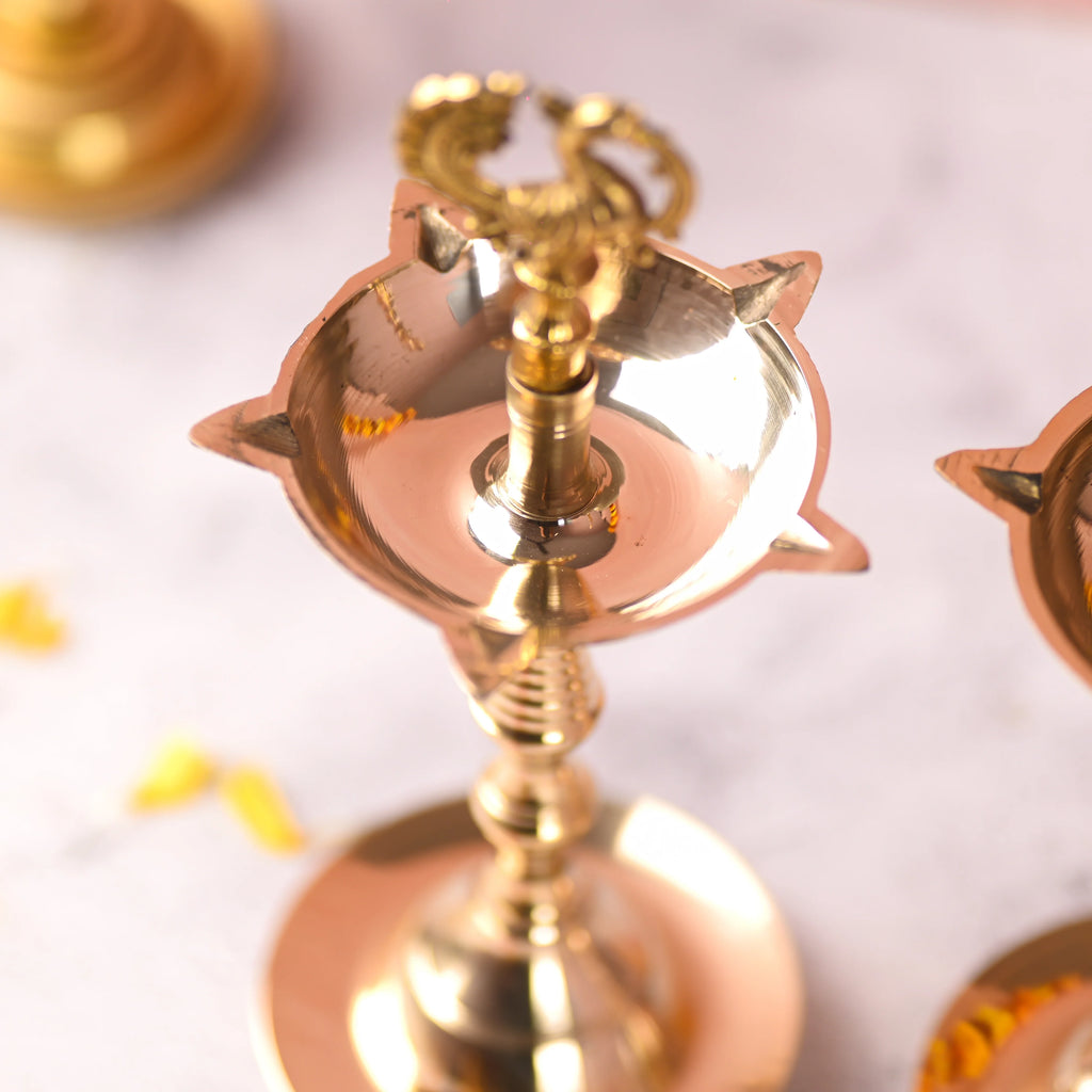 Brass Peacock Samai/Lamp Pair Vedansh Craft