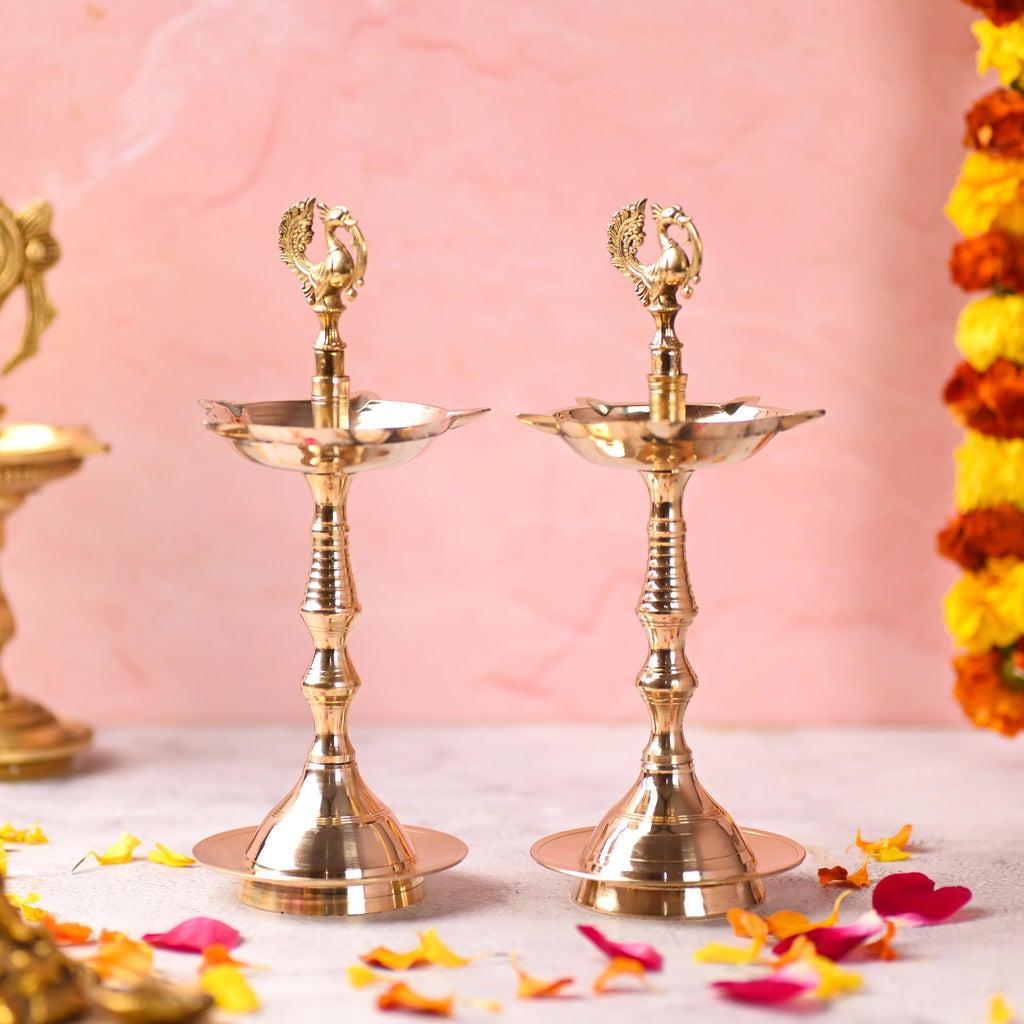 Brass Peacock Samai/Lamp Pair Vedansh Craft
