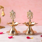 Brass Shankh Chakra Five Petal Diya Set (5.5 Inch) Vedansh Craft
