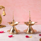 Brass Shankh Chakra Five Petal Diya Set (5.5 Inch) Vedansh Craft