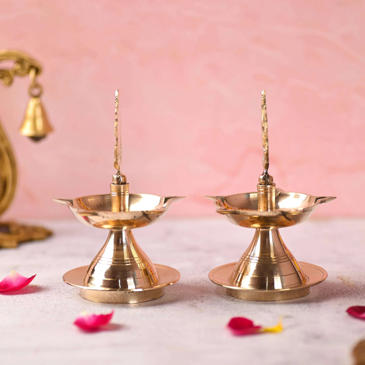 Brass Shankh Chakra Five Petal Diya Set (5.5 Inch) Vedansh Craft