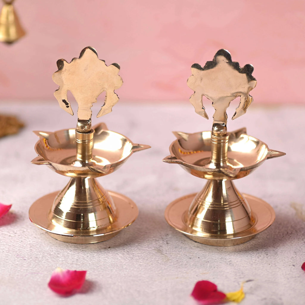 Brass Shankh Chakra Five Petal Diya Set (5.5 Inch) Vedansh Craft
