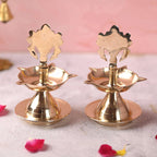 Brass Shankh Chakra Five Petal Diya Set (5.5 Inch) Vedansh Craft