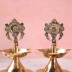 Brass Shankh Chakra Five Petal Diya Set (5.5 Inch) Vedansh Craft