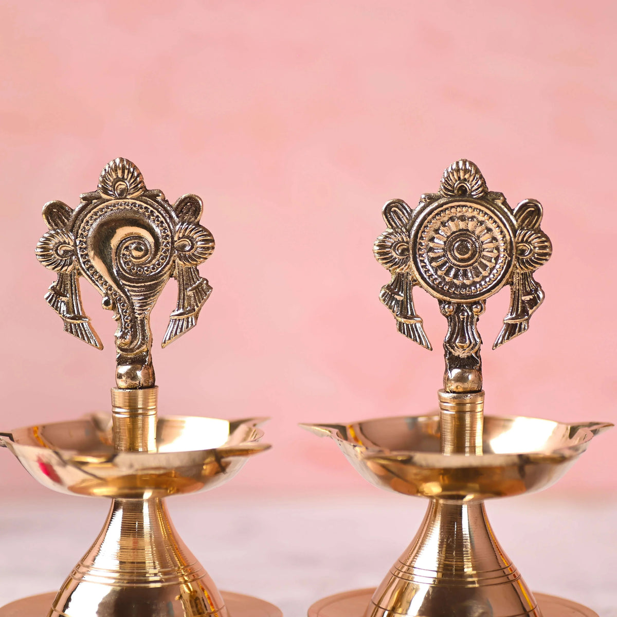 Brass Shankh Chakra Five Petal Diya Set (5.5 Inch) Vedansh Craft