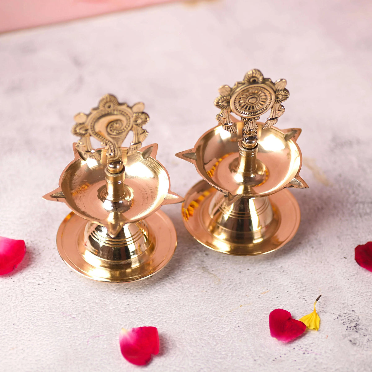 Brass Shankh Chakra Five Petal Diya Set (5.5 Inch) Vedansh Craft