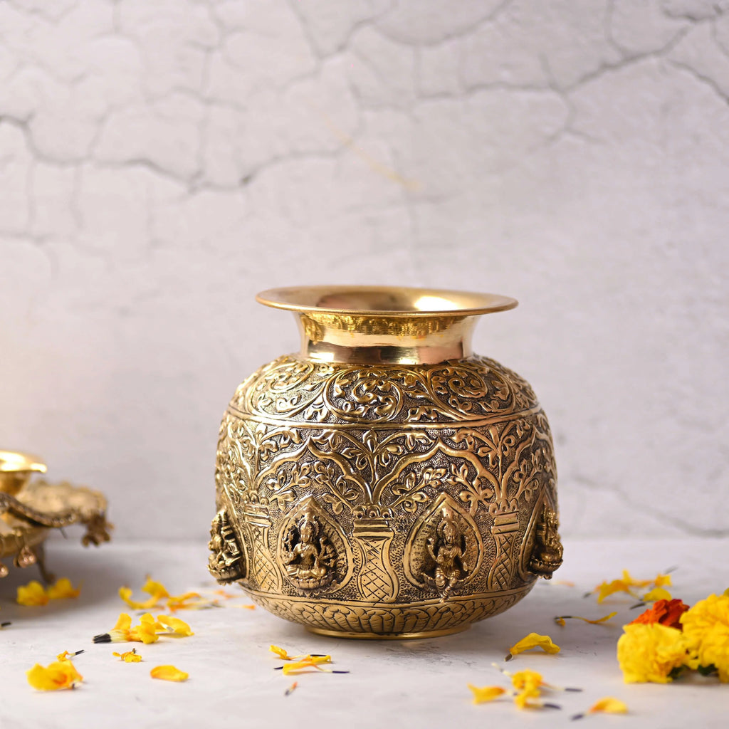 Brass Ashtalakshmi Kodam / Kalash (7.8 Inch) Vedansh Craft