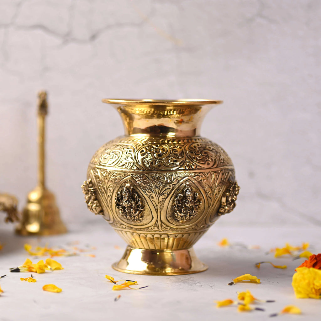 Brass Ashtalakshmi Kodam / Kalash (5.5 Inch) Vedansh Craft