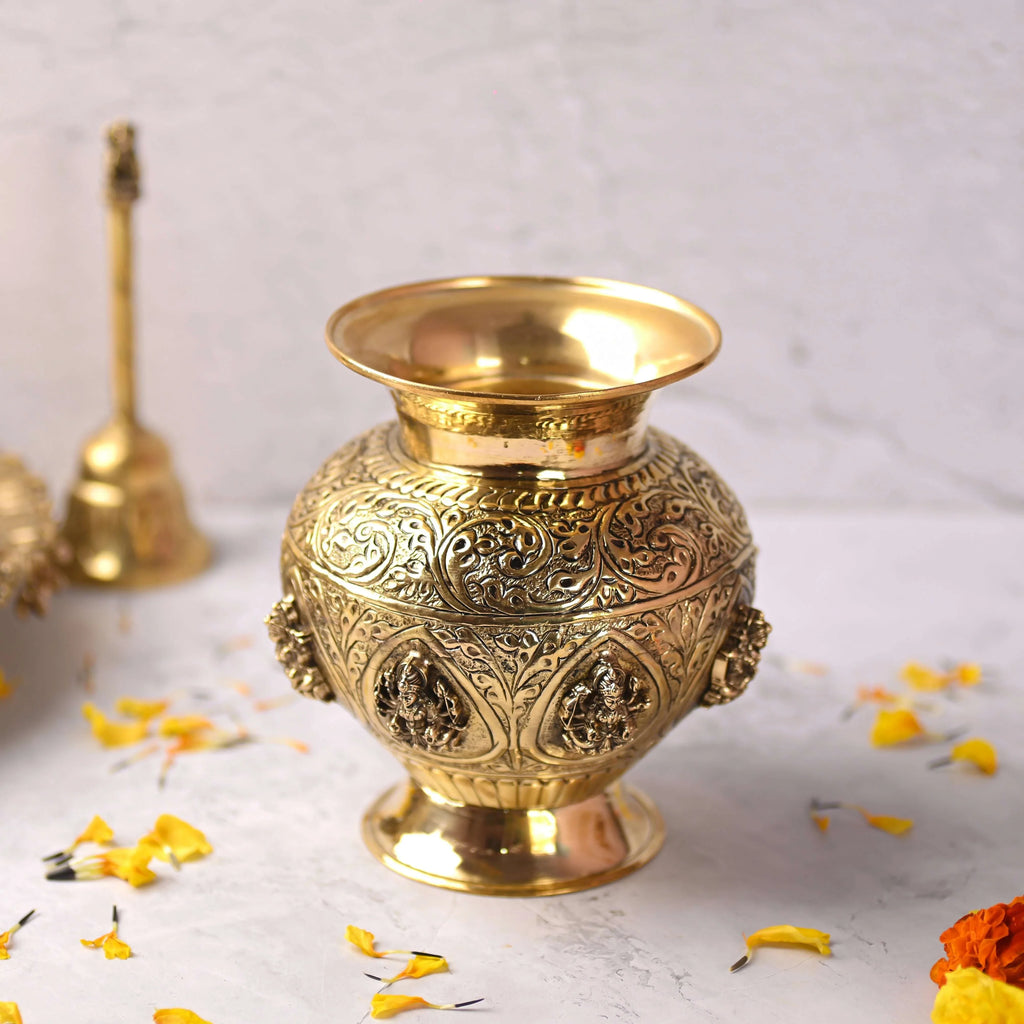Brass Ashtalakshmi Kodam / Kalash (5.5 Inch) Vedansh Craft