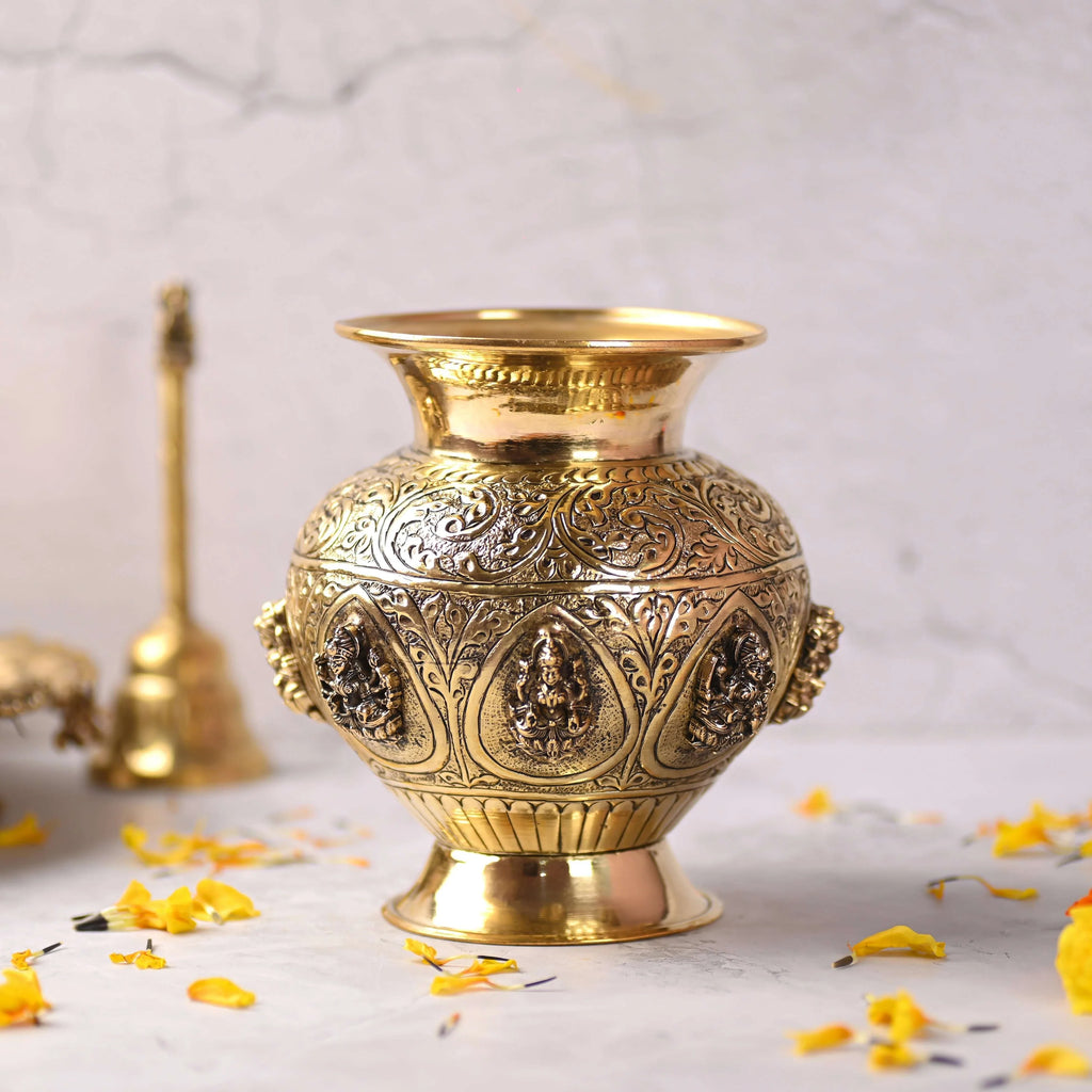 Brass Ashtalakshmi Kodam / Kalash (5.5 Inch) Vedansh Craft