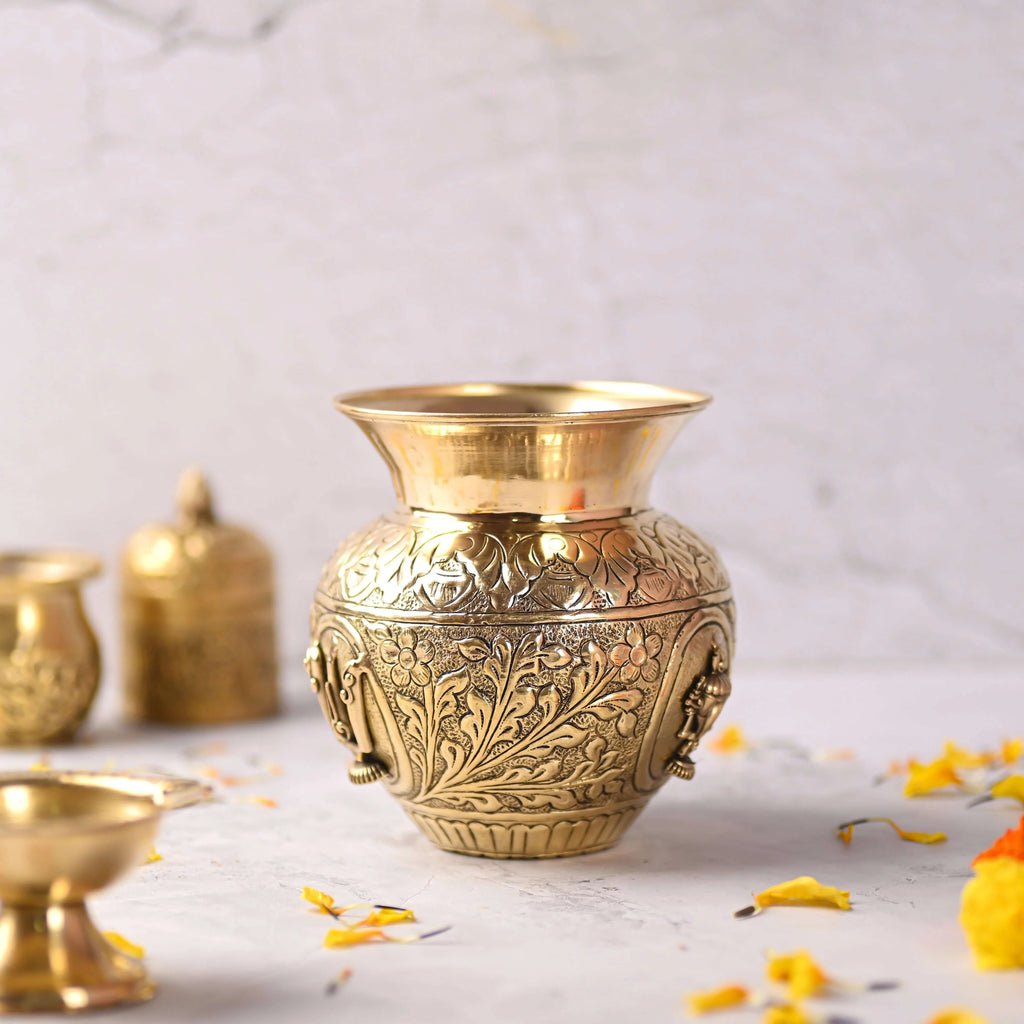 Brass Shankh Chakra Namaha Kodam / Kalash Vedansh Craft
