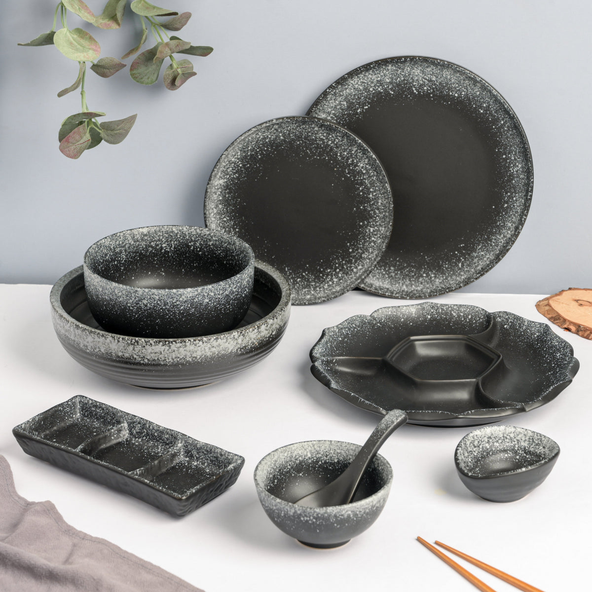 Galaxy Stone Pottery 35 Piece Dinner Set For 6 Nestasia