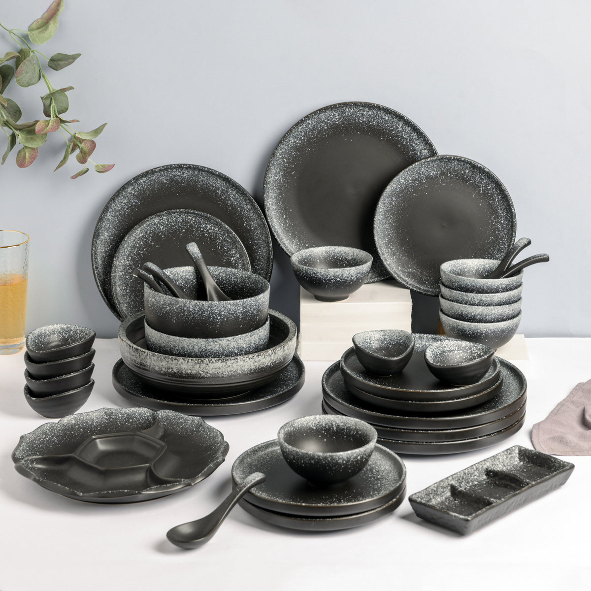 Galaxy Stone Pottery 35 Piece Dinner Set For 6 Nestasia