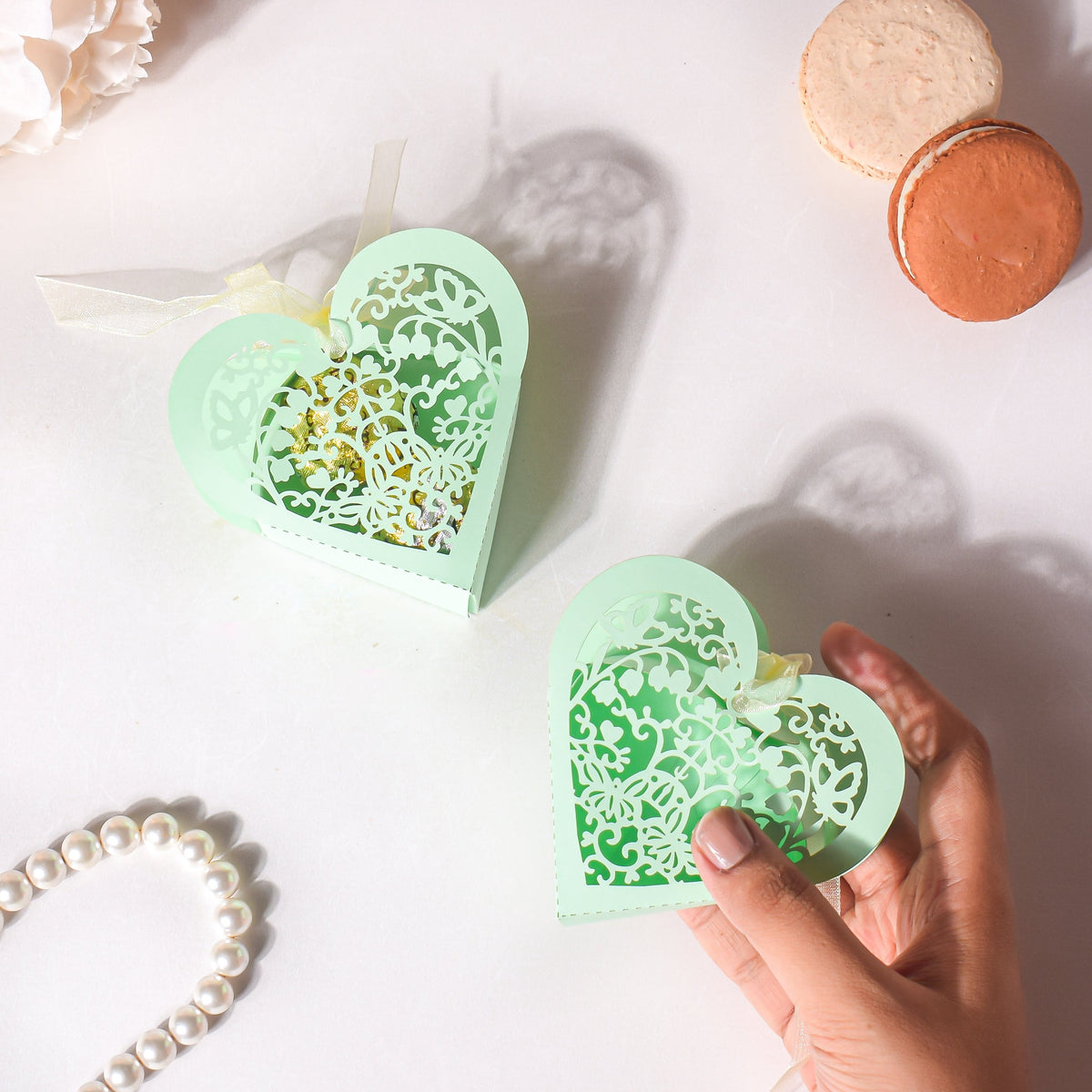 Mint Green Heart Paper Gift Box Set of 20 Nestasia