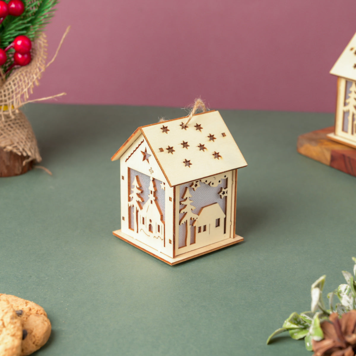 DIY Wooden House LED Christmas Decor Small Nestasia