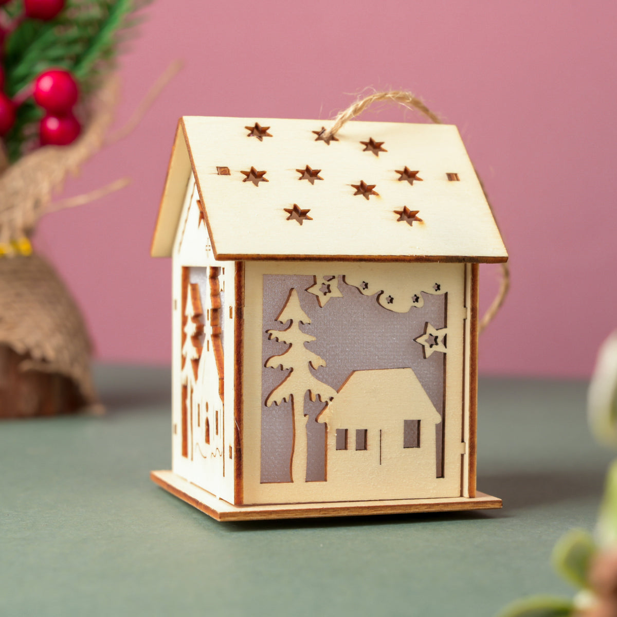 DIY Wooden House LED Christmas Decor Small Nestasia