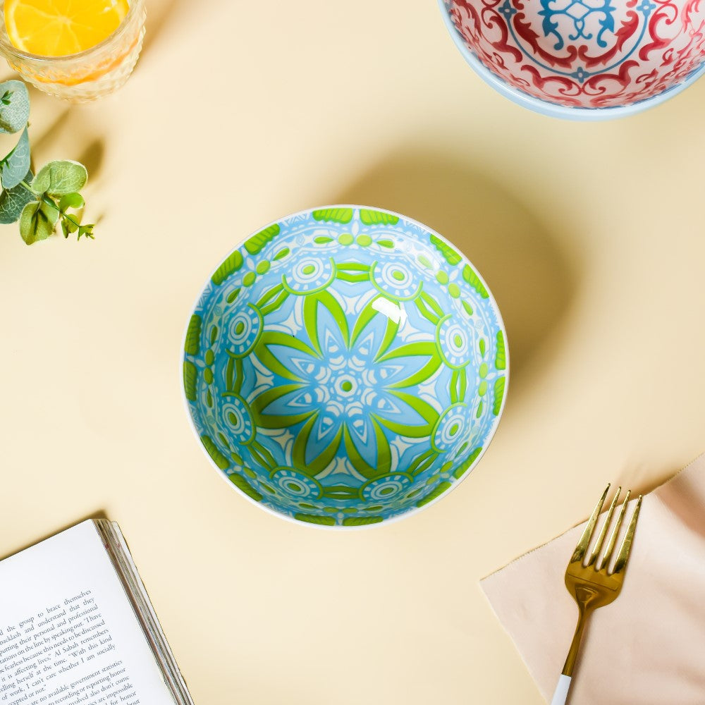 Mandala Ceramic Snack Bowl White 400ml Set Of 2 Nestasia