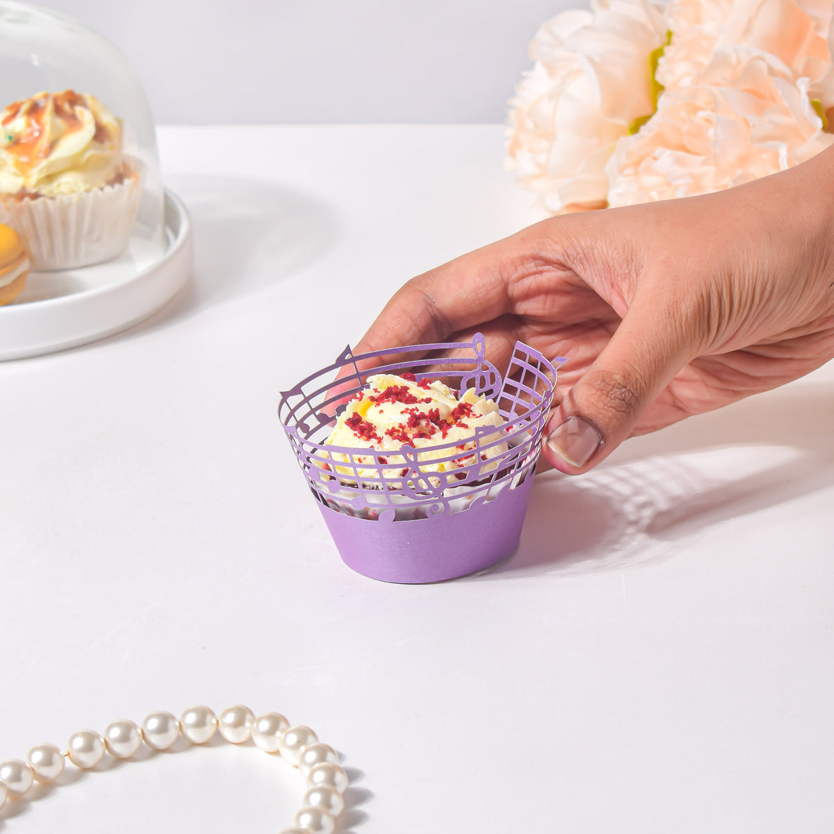 Purple Musical Notes Lace Cupcake Wrapper Set of 20 Nestasia