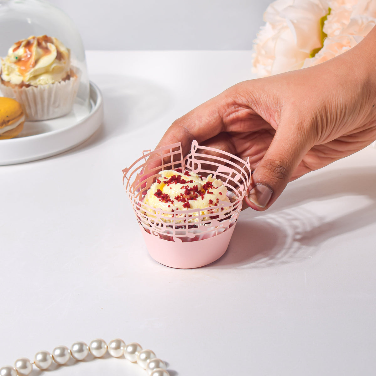 Pink Musical Notes Lace Cupcake Wrapper Set of 20 Nestasia