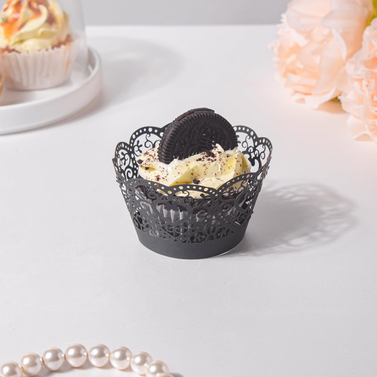 Black Heart Lace Cupcake Wrapper Set of 20 Nestasia